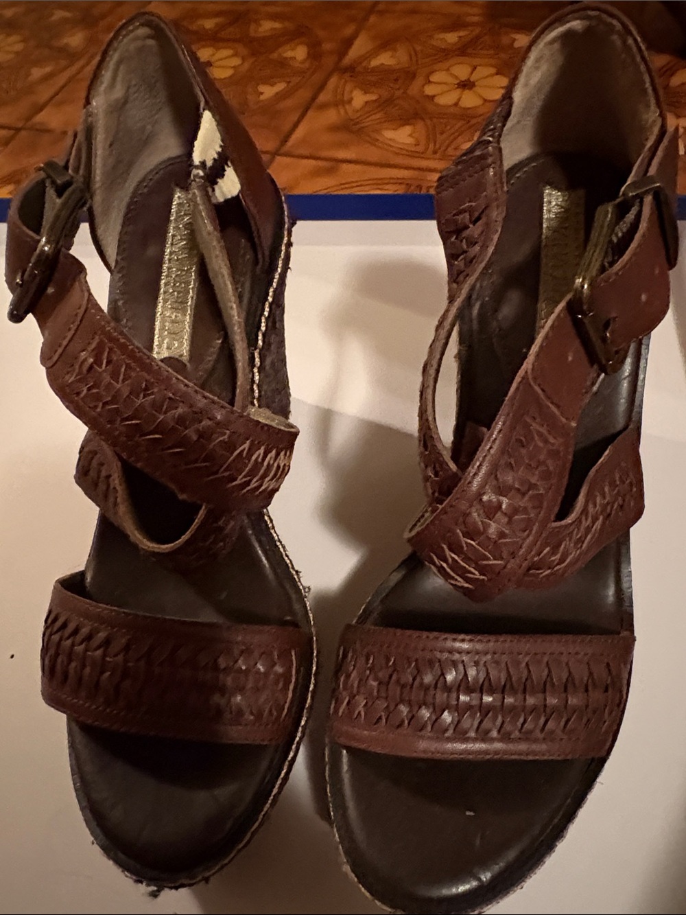 Women’s Brown Woven Leather Platform Sandals
